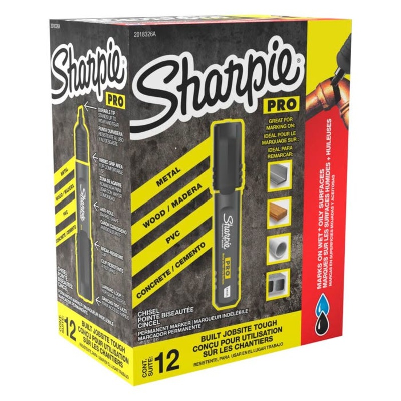 Sharpie PRO Permanent Markers, Chisel Tip, Black, Pack of 12