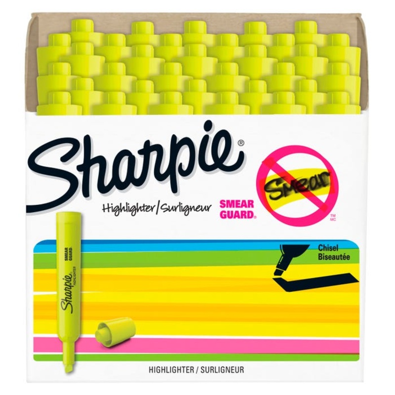 Sharpie Tank Style Highlighters, Chisel Tip, Fluorescent Yellow, Pack of 36