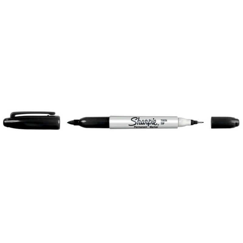 Sharpie Twin Tip Permanent Markers, Fine and Ultra Fine Point, Black, Pack of 12