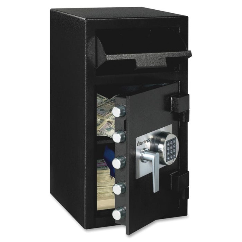 Sentry Depository Electronic Lock Safe, 5 Live-Locking Bolts, 14 x 15-3/5 x 27 in, Black