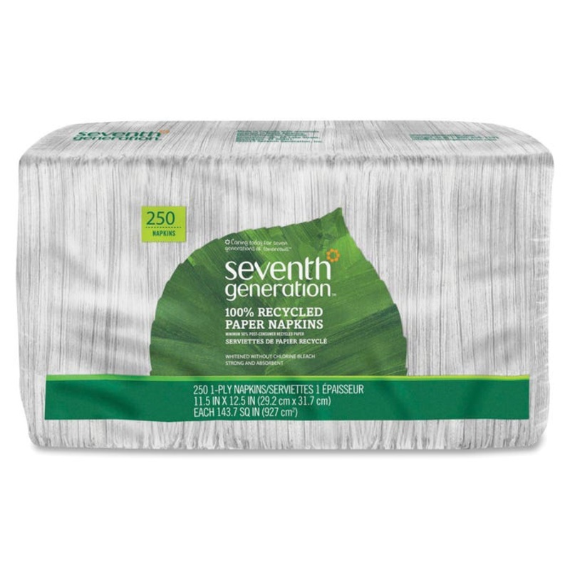Seventh Generation Recycled One-ply Paper Napkins, 1-Ply, 11-1/2in x 12-1/2in, White, Carton of 12