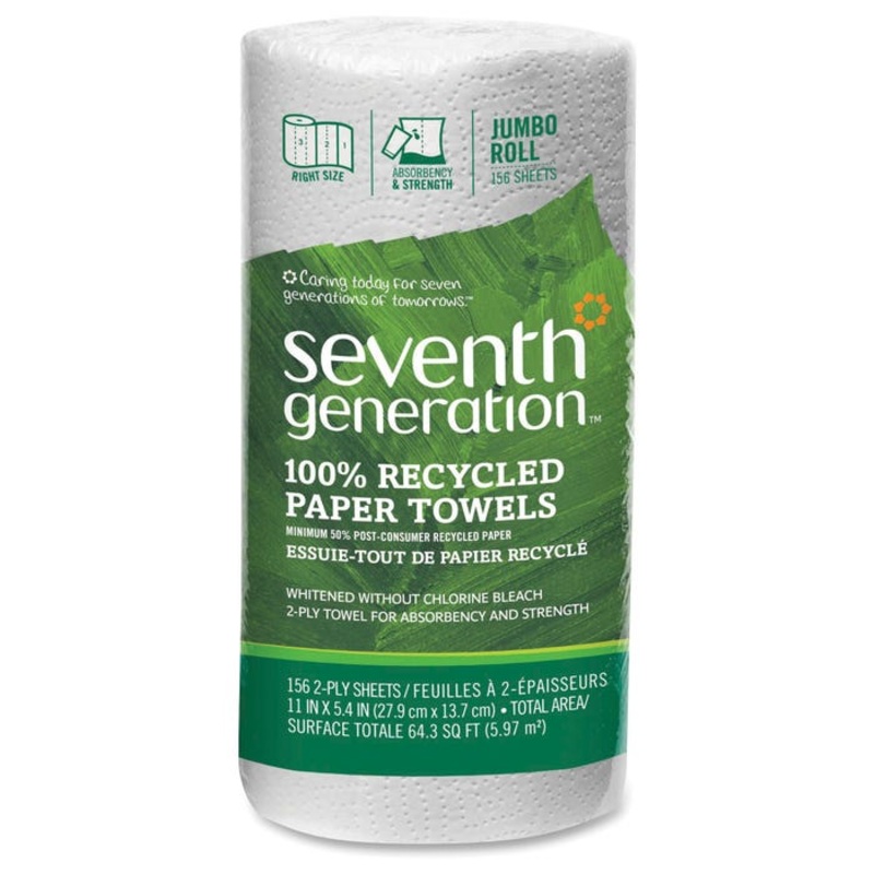 Seventh Generation Right Size Recycled Paper Towels, 2-Ply, White, Pack of 24