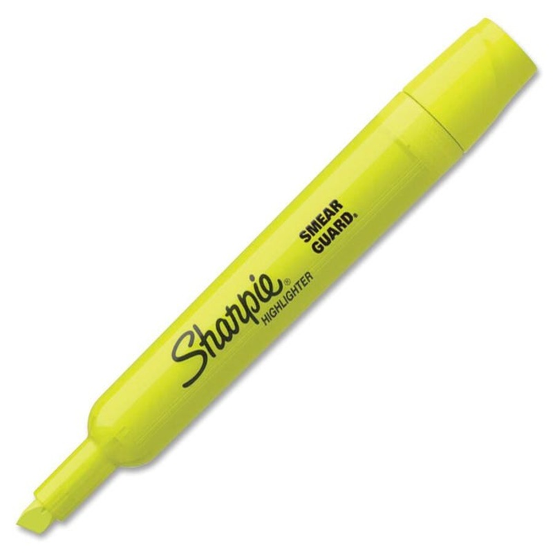 Sharpie Accent Smear Guard Tank Style Highlighter, Chisel Tip, Fluorescent Yellow, Pack of 12