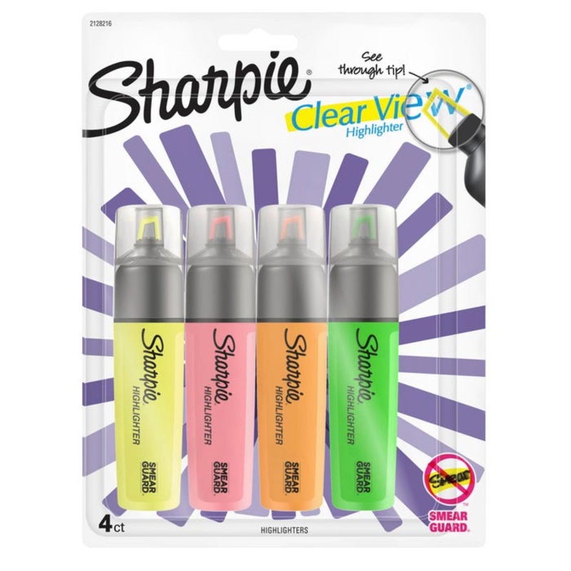 Sharpie Clear View Tank Highlighters, See-through Chisel Tip, Assorted Colors, Set of 4