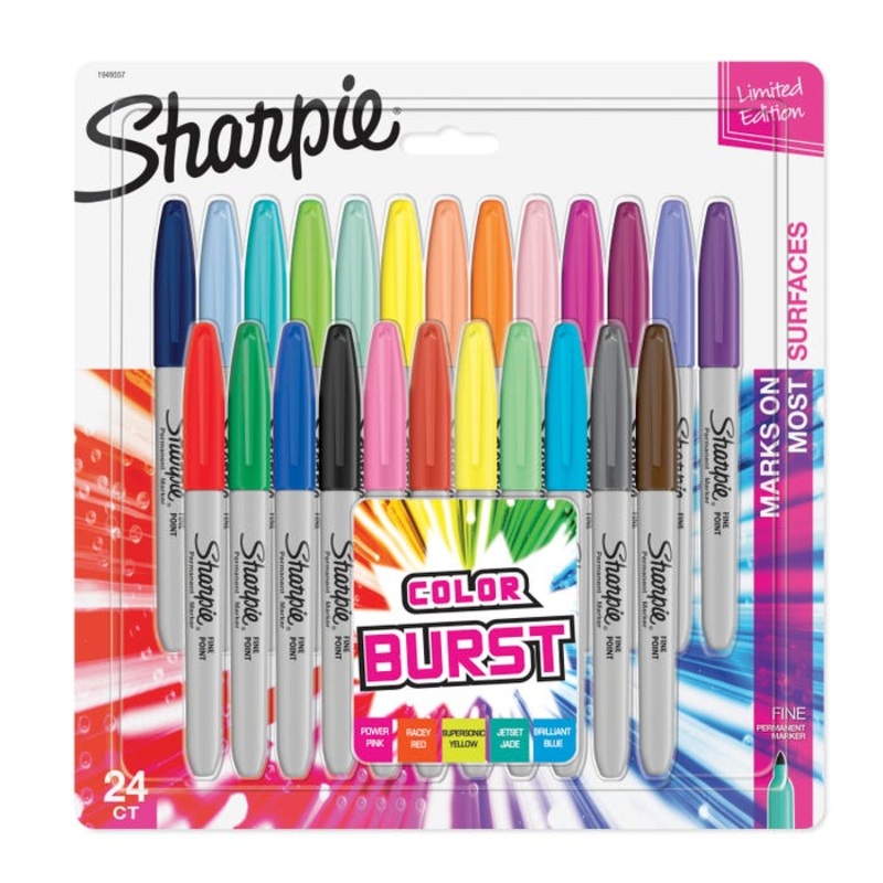 Sharpie Color Burst Permanent Markers, Fine Point, Pack of 24