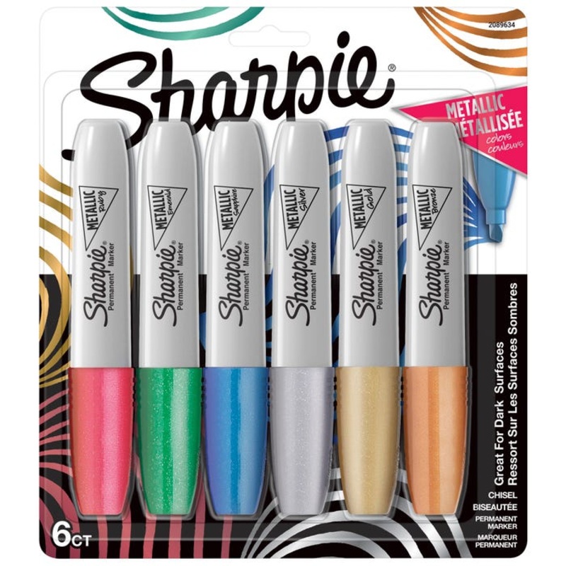 Sharpie Metallic Permanent Markers, Chisel Tips, Assorted Colors, Set of 6