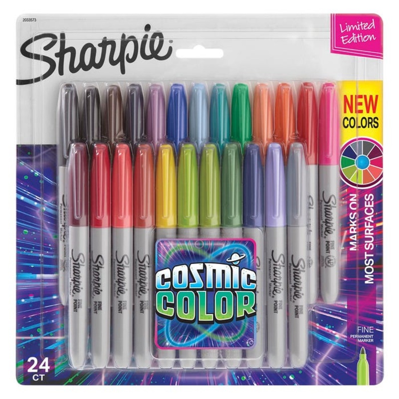 Sharpie Permanent Marker, Fine Point, Cosmic Colors, Pack of 24