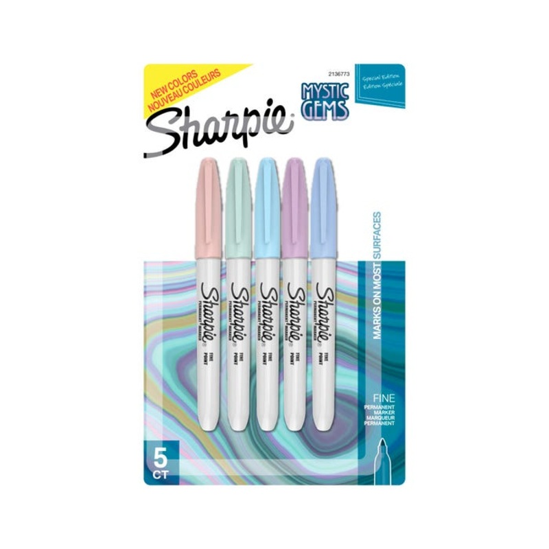 Sharpie Permanent Markers, Fine Point, Assorted Mystic Gem Colors, Set of 5