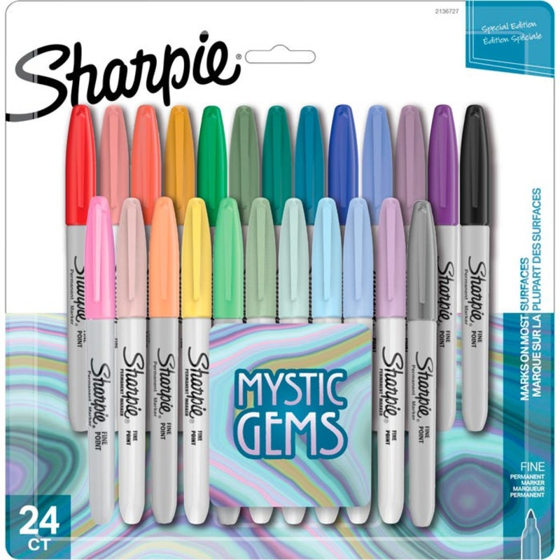 Sharpie Permanent Markers, Fine Point, Mystic Gem Colors, Pack of 24