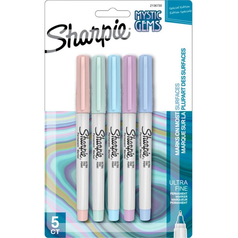 Sharpie Permanent Markers, Ultra Fine Point, Assorted Mystic Gem Colors, Set of 5