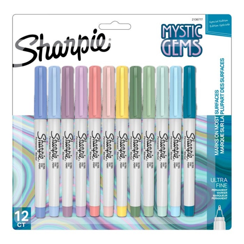 Sharpie Permanent Markers, Ultra Fine Point, Mystic Gem Colors, Pack of 12