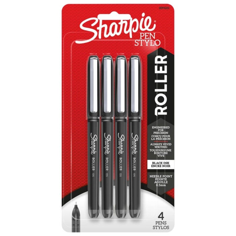 Sharpie Rollerball Pens, Needle Point, 0.5mm, Black Ink, Set of 4