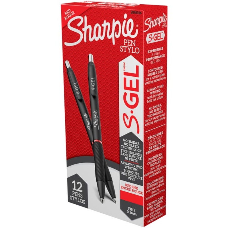 Sharpie S-Gel Pens, Fine Point, 0.5mm, Red Ink, Pack of 12