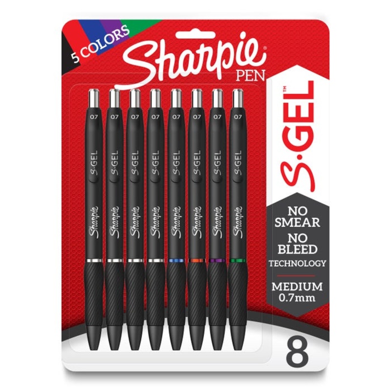 Sharpie S-Gel Pens, Medium Point, 0.7 mm, Assorted Colors, Set of 8