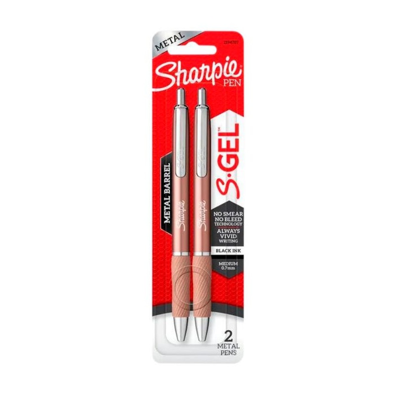 Sharpie S-Gel Pens, Medium Point, 0.7mm, Champagne Metal Barrel, Black Ink, Set of 2