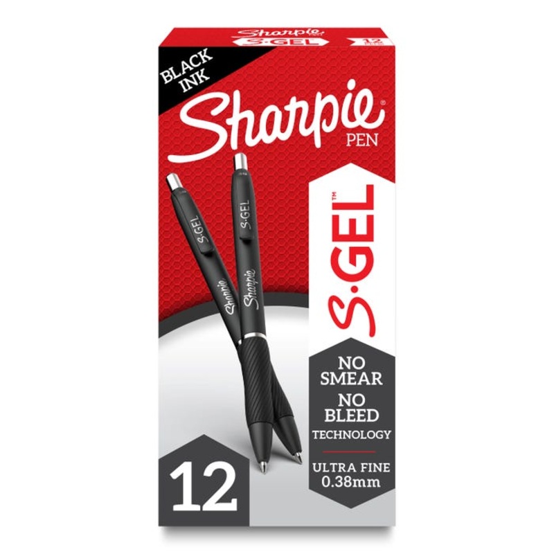 Sharpie S-Gel Pens, Ultra Fine Point, 0.38mm, Black, Pack of 12