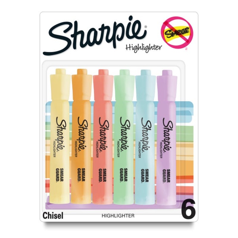 Sharpie Tank Highlighters, Chisel Tip, Assorted Mild Pastel Colors, Set of 6