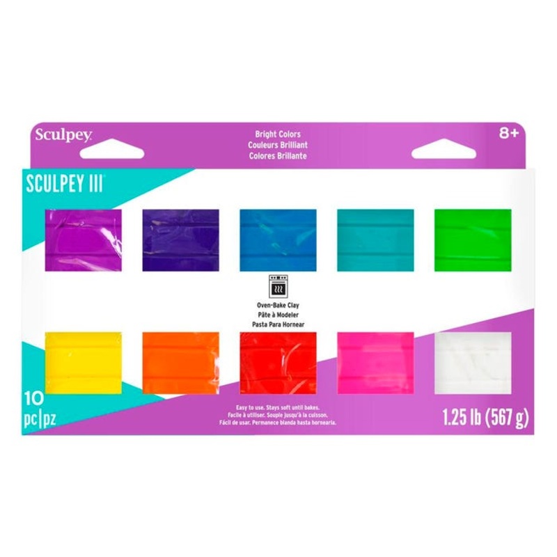 Sculpey III Polymer Modeling Compound, Assorted Bright Colors, Set of 10