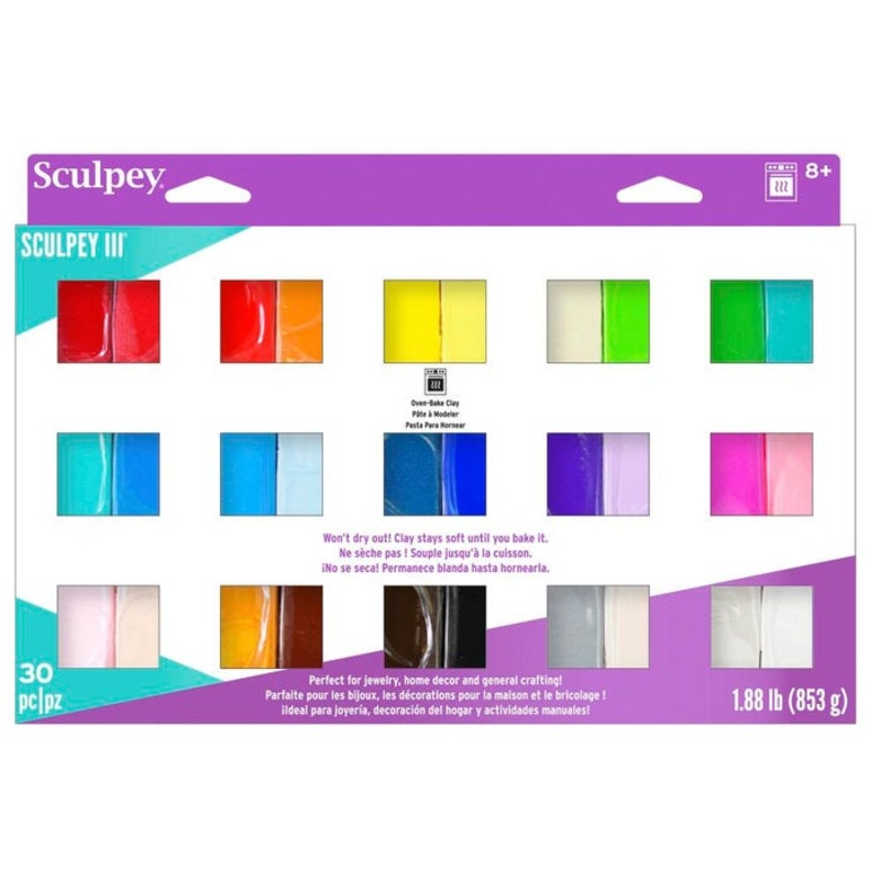 Sculpey III Polymer Modeling Compound, Sampler Pack, Assorted Colors, Set of 30