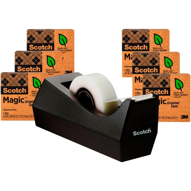 Scotch 812 Magic Greener Tape with Desktop Dispenser, 0.75 x 900 Inch, Matte Clear, Set of 7