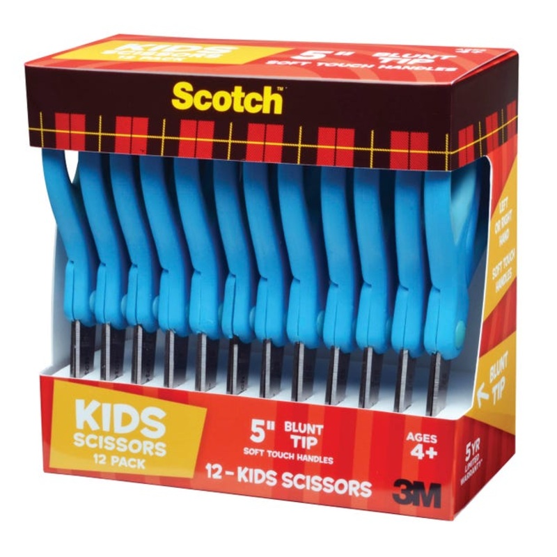 Scotch Blunt Tip Soft Grip Kids Scissors, 5 Inches, Stainless Steel Blade, Pack of 12