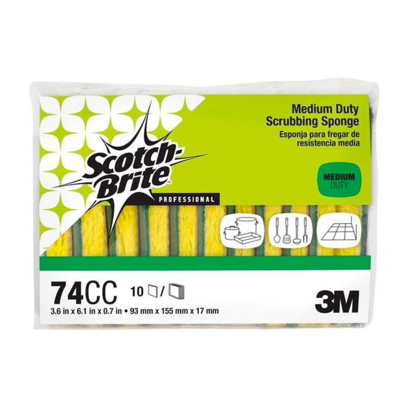 Scotch-Brite Synthetic Fiber/Cellulose Medium Duty Scrub Sponge, Yellow/Green, Pack of 10