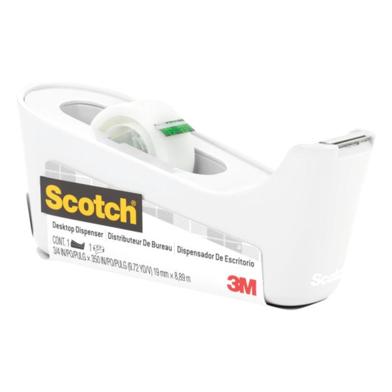 Scotch C18-W Tape Dispenser With 0.75 in x 350 in Roll of Tape, White