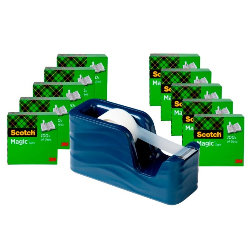 Scotch C20-WAVE Desktop Tape Dispenser with 10 Rolls of Tape, Molten Ink