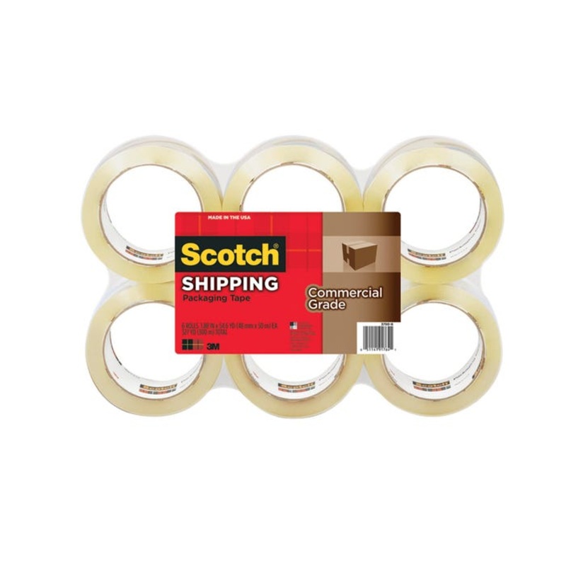 Scotch Commercial-Grade Shipping Tape Refill, Pack of 6, Clear