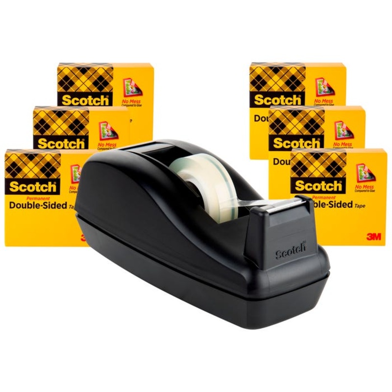 Scotch Double-Sided Tape with Dispenser, 0.50 x 900 Inches, Clear, Pack of 6