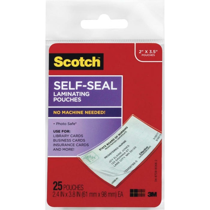 Scotch Self-Sealing Laminating Business Card Pouch, 3-7/8 x 2-7/8 Inches, Clear