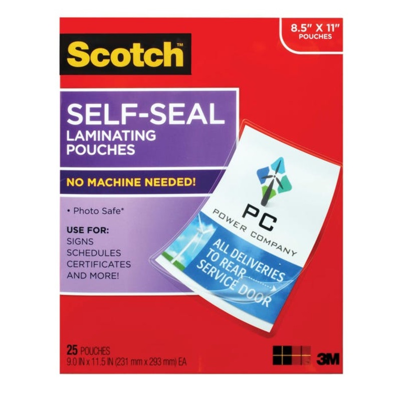 Scotch Self-Sealing Laminating Pouch, 9 x 11-1/2 Inches, Clear, Pack of 25