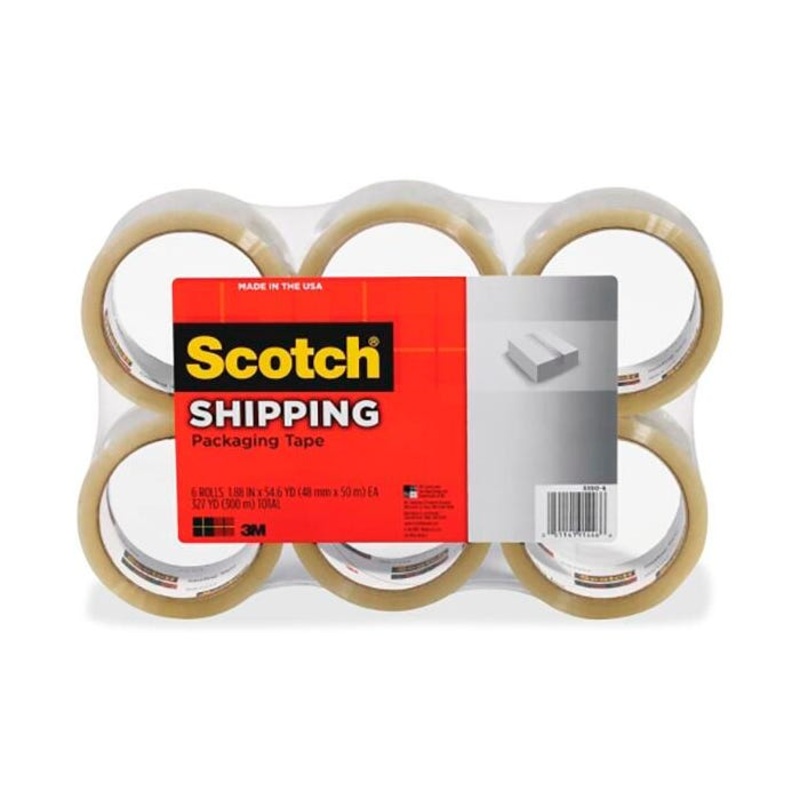 Scotch Shipping Packaging Tape, 1.88 Inches x 54.6 Yards, Clear, Pack of 6