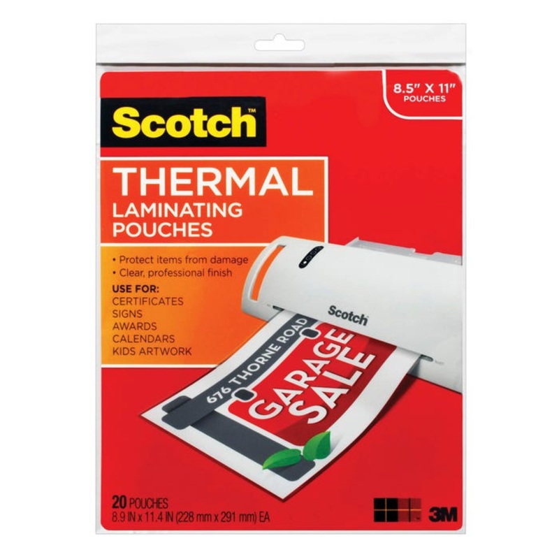 Scotch Thermal Laminating Pouch, 9 x 11-1/2 Inches, 3 mil Thick, Pack of 20