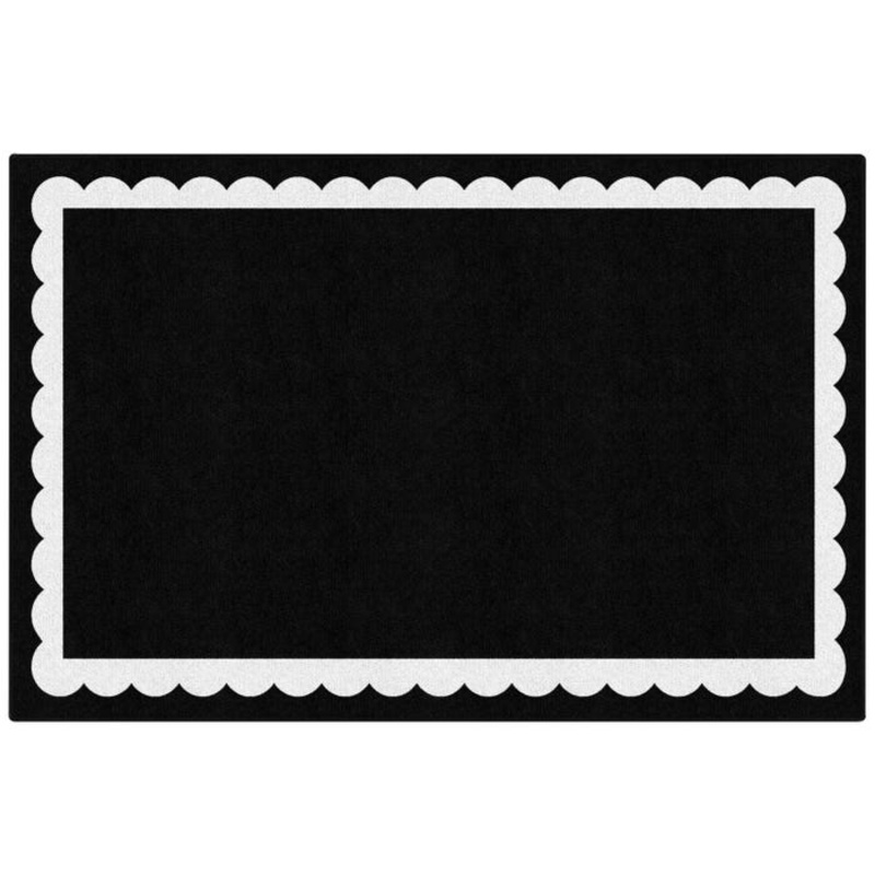 Schoolgirl Style Black, White and Stylish Brights Black and White Scallop Border Carpet, Rectangle