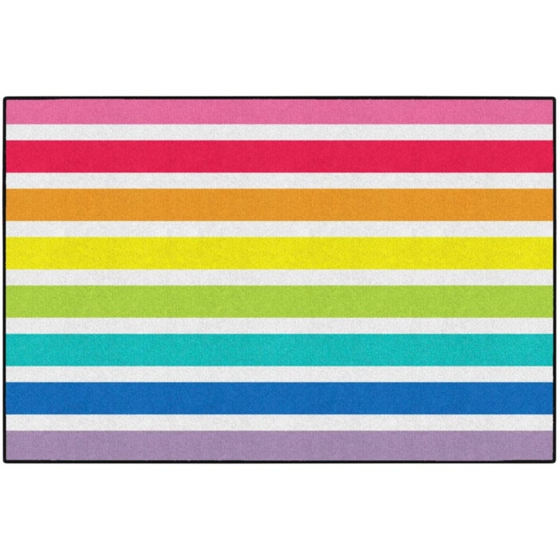 Schoolgirl Style Hello Sunshine Bright Striped Rainbow Carpet, Rectangle