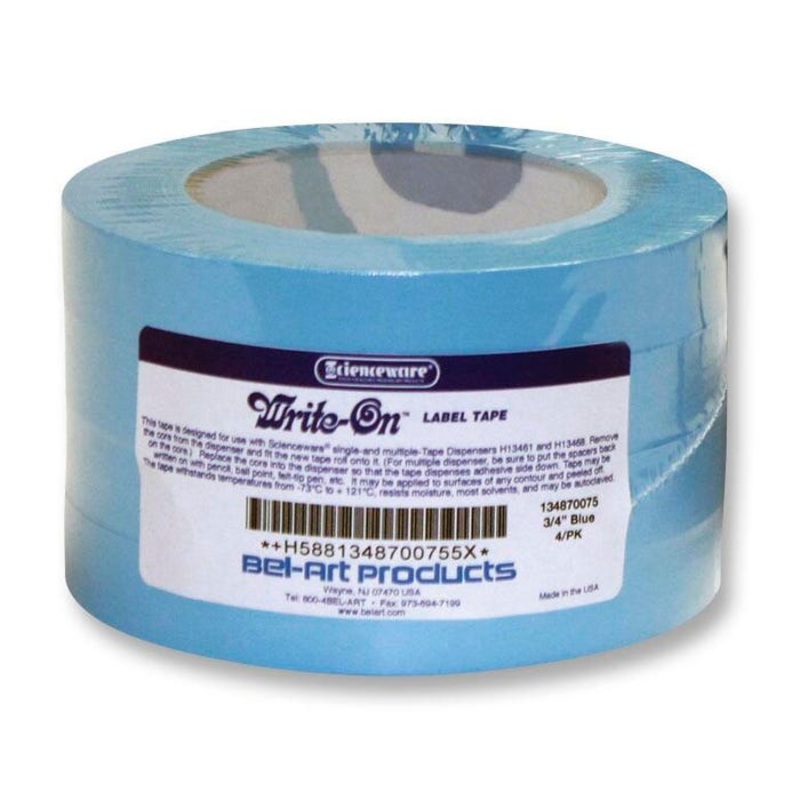 Scienceware Write-On Label Tape, 3/4 in X 40 yd, Blue, Pack of 4