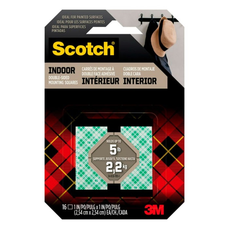 Scotch Double Sided Permanent Adhesive Mounting Square, 1 x 1 Inches, Pack of 16