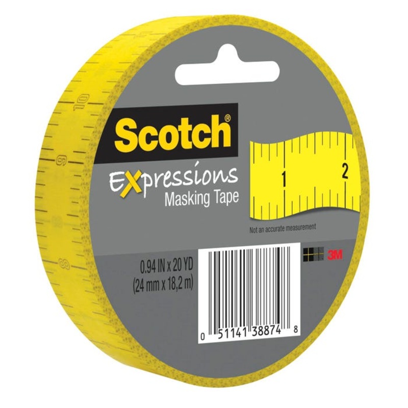 Scotch Expressions Masking Tape, 0.94 Inch x 20 Yards, Ruler Design