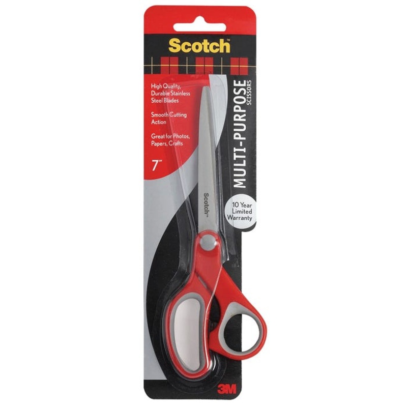 Scotch Multi-Purpose Scissors, 7 Inches, Straight, Red
