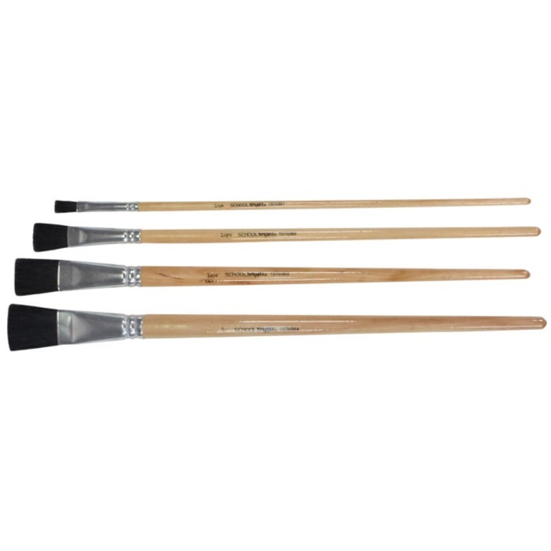 School Smart Black Bristle Paint Brushes, Long Handle, Assorted Sizes, Set of 72