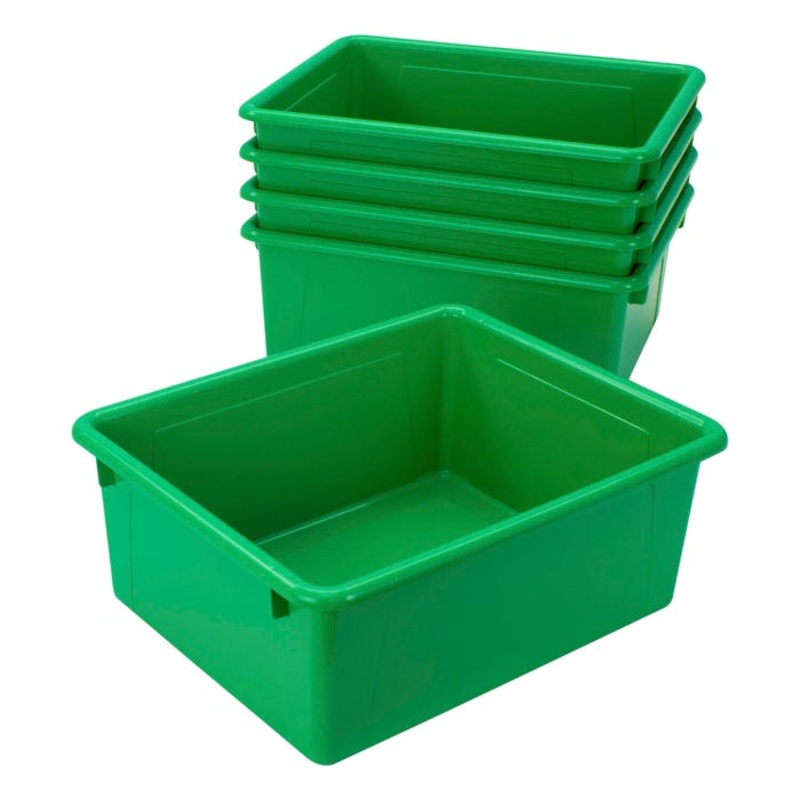 School Smart Deep Storage Bins, 10-3/4 x 13-3/8 x 5-1/4 Inches, Green, Pack of 5
