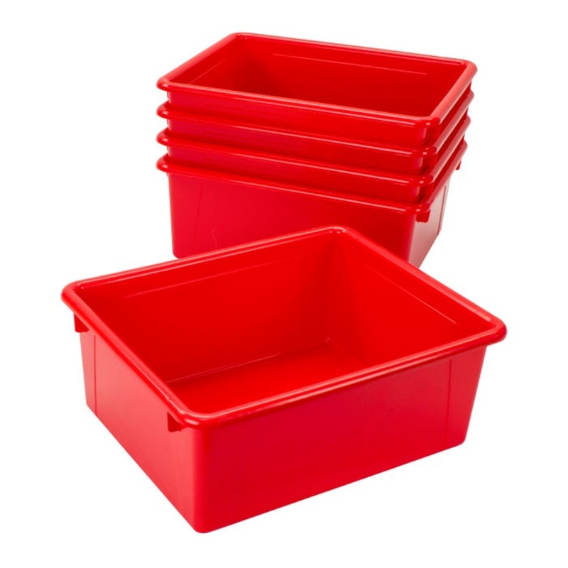 School Smart Deep Storage Bins, 10-3/4 x 13-3/8 x 5-1/4 Inches, Red, Pack of 5