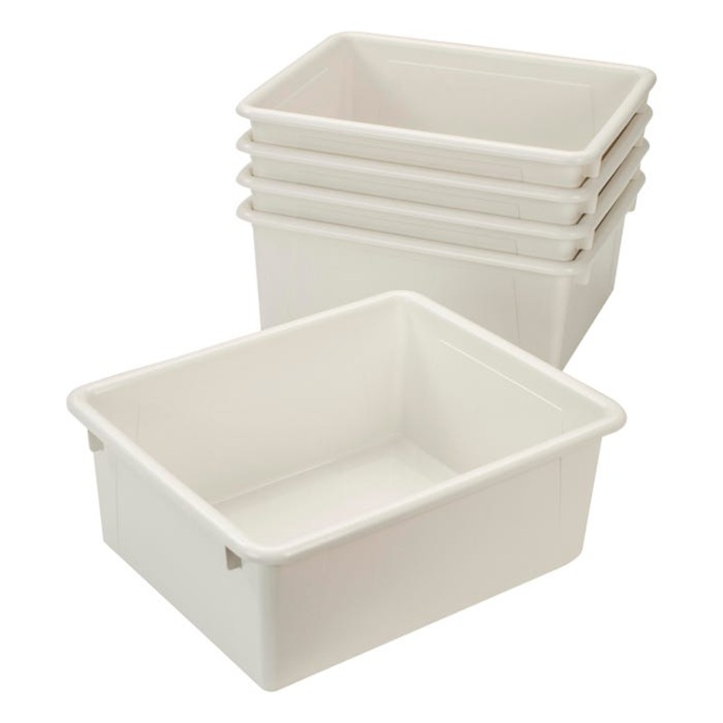 School Smart Deep Storage Bins, 10-3/4 x 13-3/8 x 5-1/4 Inches, White, Pack of 5