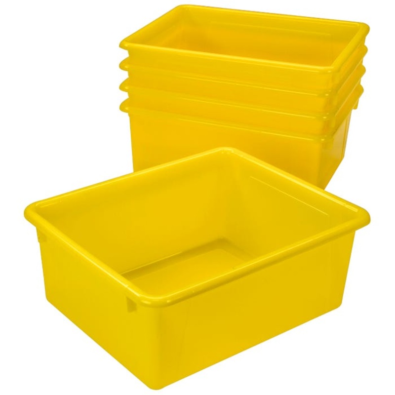 School Smart Deep Storage Bins, 10-3/4 x 13-3/8 x 5-1/4 Inches, Yellow, Pack of 5