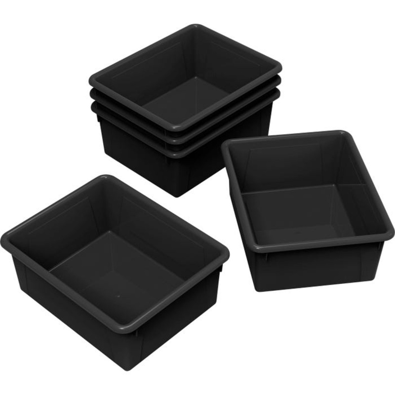 School Smart Deep Storage Bins, Letter Size, 10-3/4 x 13-3/8 x 5-1/4 Inches, Black, Pack of 5