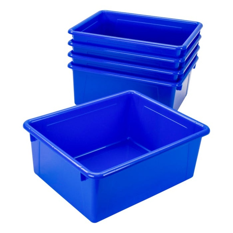 School Smart Deep Storage Bins, Letter Size, 10-3/4 x 13-3/8 x 5-1/4 Inches, Blue, Pack of 5