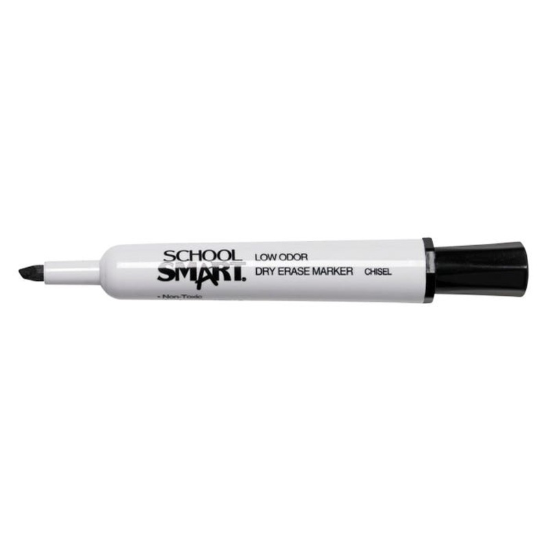 School Smart Dry Erase Markers, Chisel Tip, Low Odor, Black, Pack of 48