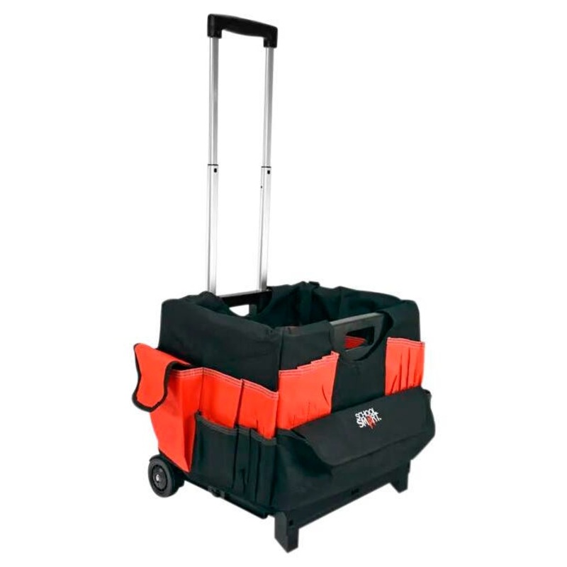 School Smart Folding Storage Cart with Caddy Organizer, Medium, 13-7/8 x 11 x 12 Inches, Black/Red