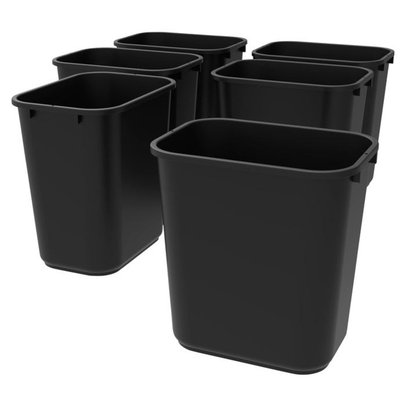 School Smart Indoor Waste Basket, 28 Quart, Black, Case of 6